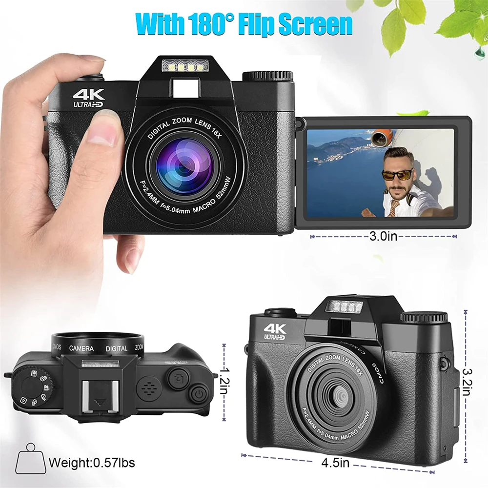 Compact Digital Photography Camera 4K WIFI Web Cam Vintage Vlog Video Recorder YouTube 56MP Camcorder 3" Flip Screen Macro Lens - Image 2