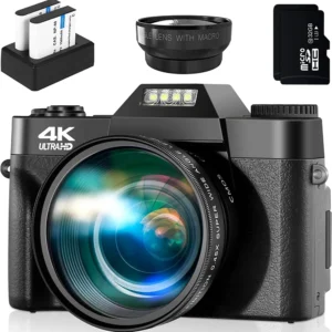 Digital Photography Camera 4K Vlog Selfie Camcorder Flip Screen 48MP Wide Angle Macro 2 in 1 Lens Youtube Live Streaming Camera