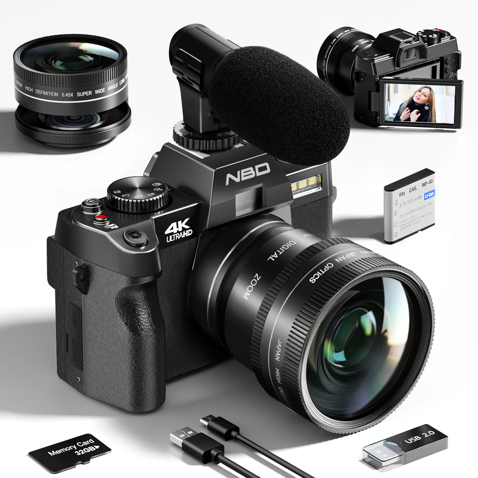 NBD compact digital photography camera 4K wireless network camera retro Vlog recorder YouTube 48MP camera 3 "flip screen