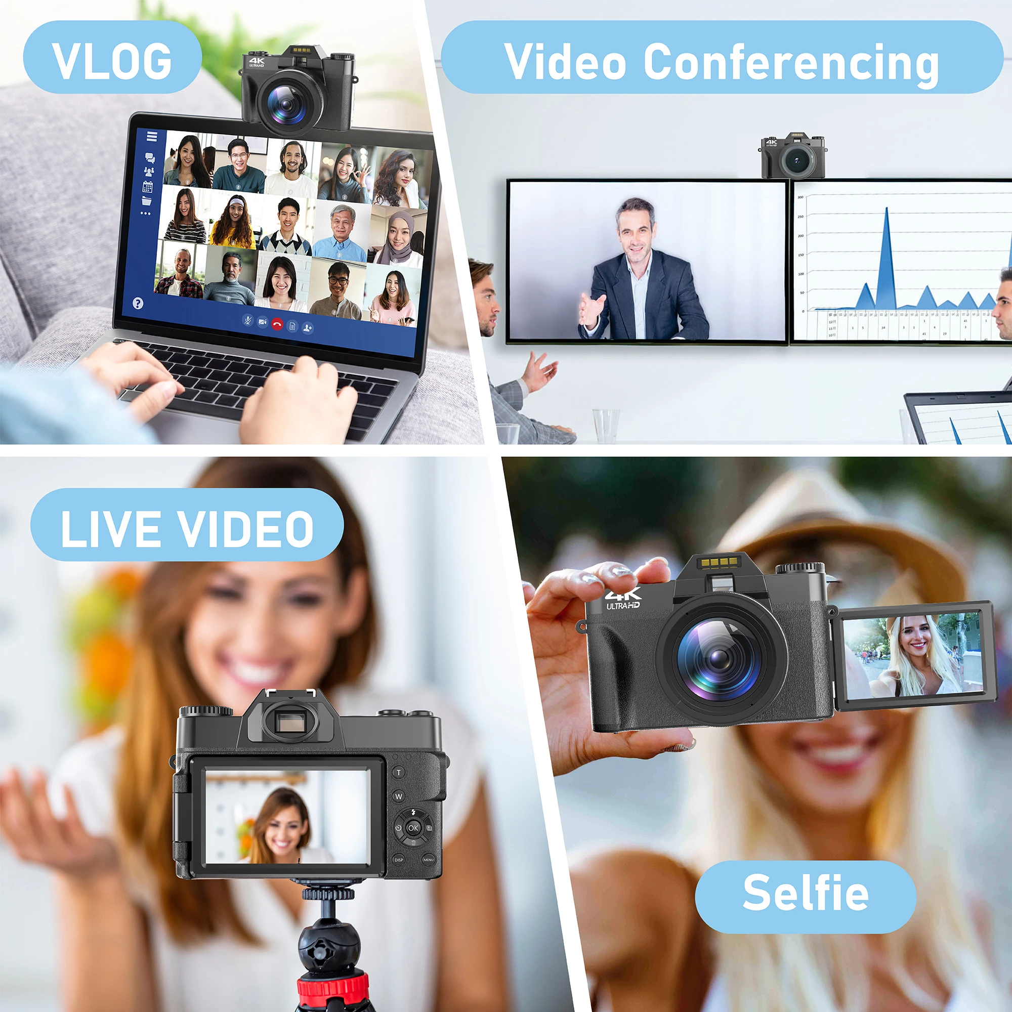 Compact Digital Photography Camera 4K WIFI Web Cam Vintage Vlog Video Recorder YouTube 56MP Camcorder 3" Flip Screen Macro Lens - Image 4