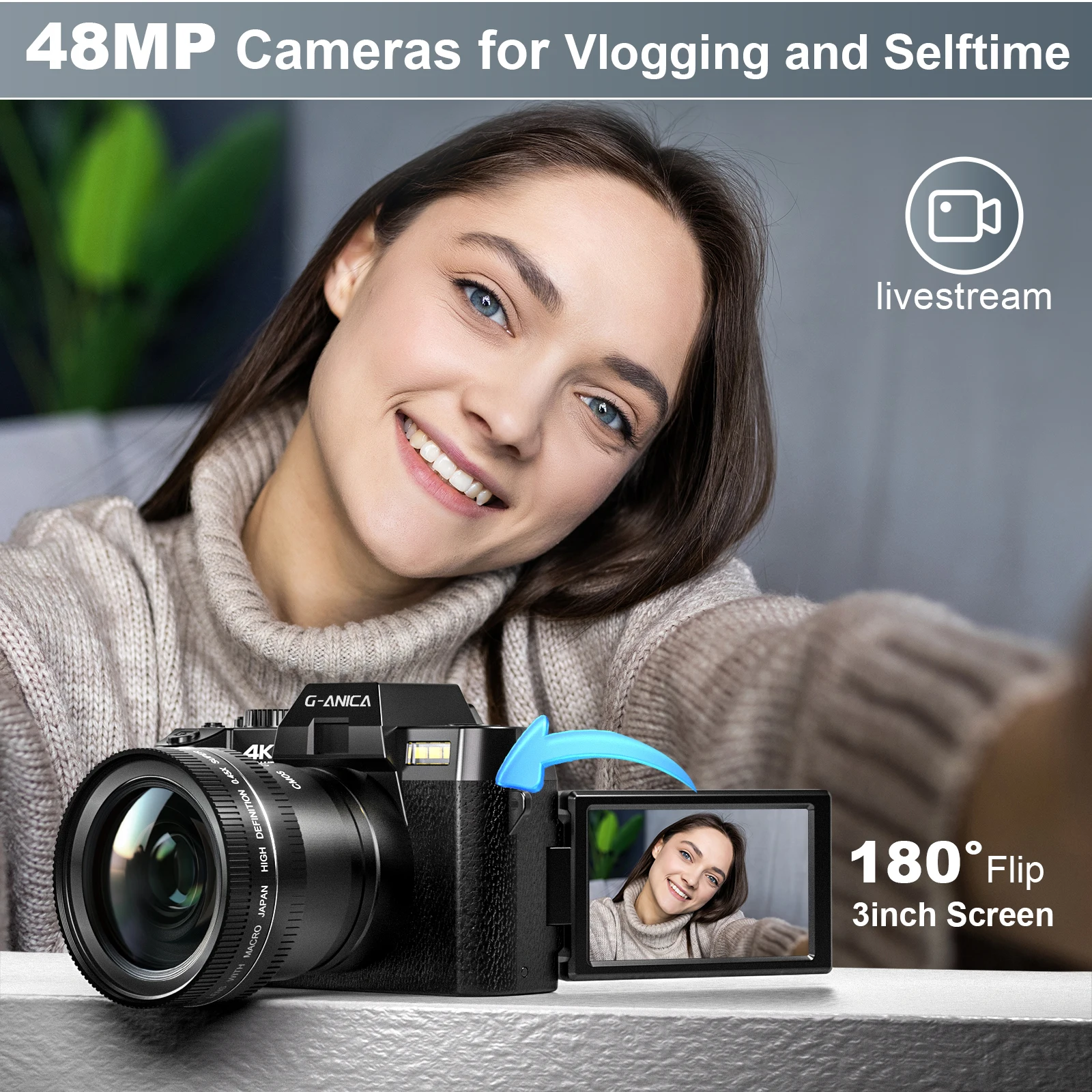 NBD compact digital photography camera 4K wireless network camera retro Vlog recorder YouTube 48MP camera 3 "flip screen - Image 6