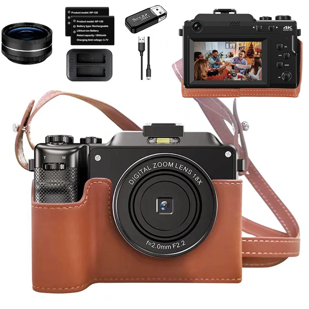 56MP Digital Camera For Photography Front Rear Dual Lens Selfie Vintage 4K Camcorder 18XYoutube Livestream WIFI Webcam DIY Frame